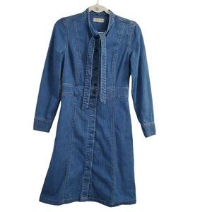 Madewell Womens Dress Tie Neck Shirt dress 2 Denim Blue Button Down F9061 Casual